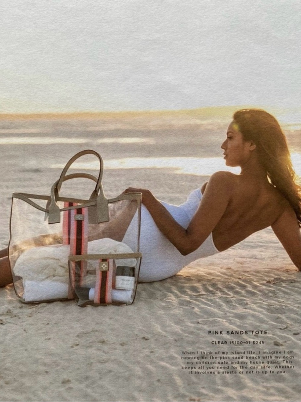 India Hicks Clear Tote with Pink and Coral Striped Accent & matching pouch!
